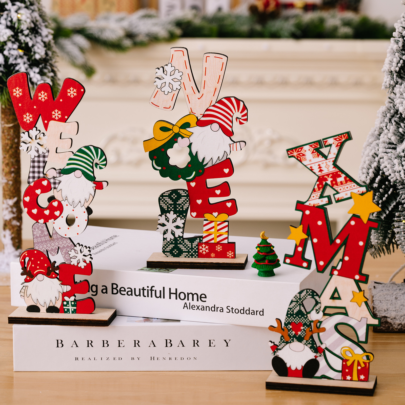 Christmas desktop wooden ornament English desktop decoration
