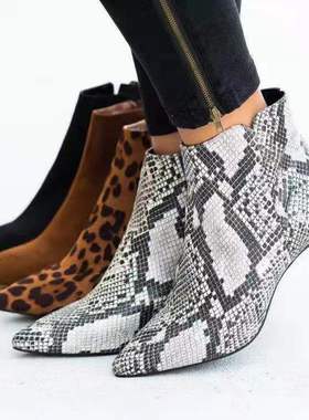 Female pointed thin heel side zipper plus size short boots