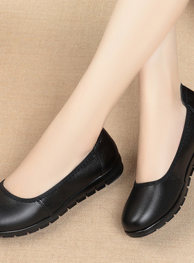 Women black leather shoes soft soled flat sole single shoes