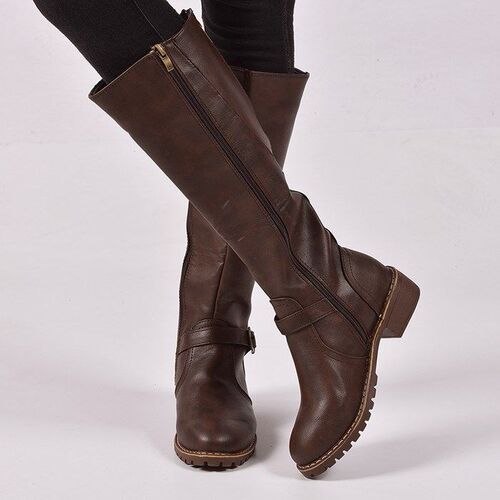 ladies winter pu leather flat boots for women long shoes2020