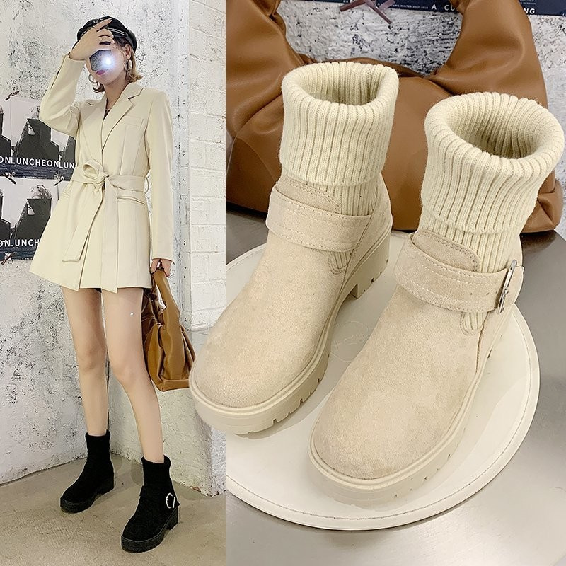 Knitted short boots for women with 欧美女式针织加绒袜靴