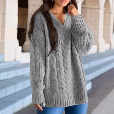 Sweater V-neck pullover sweater Fried Dough Twists top毛衣