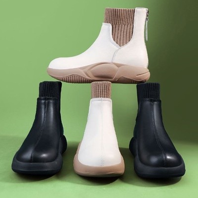 Retro round toe short boots women elastic socks Martin boots