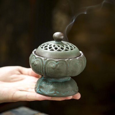 陶瓷香炉家用禅意莲花沉香香薰炉室内净化空气仿古檀香盘香炉香道