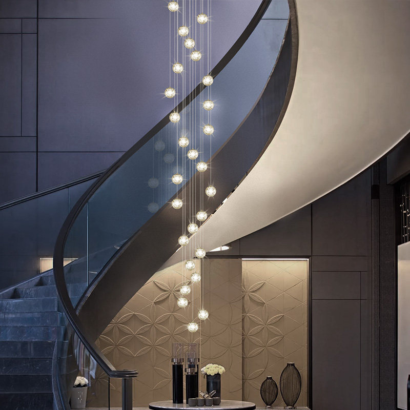 大吊灯现代简约复式楼别墅客厅跃层中空旋转创意满天星楼梯吊灯
