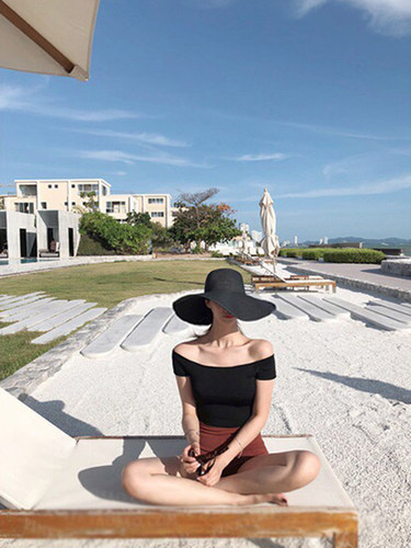 草帽女夏海边度假大沿可折叠帽子