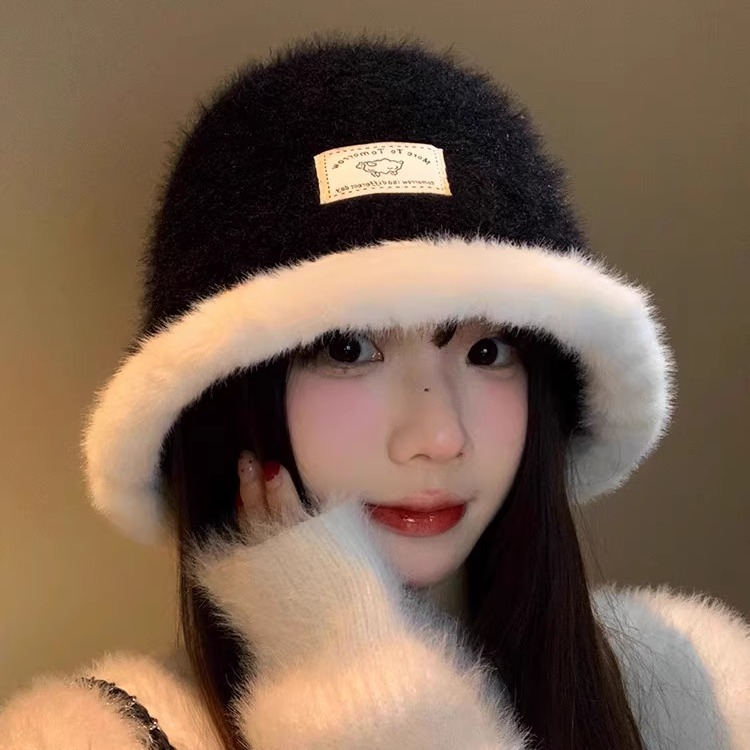 帽子百搭防寒黑色毛绒氛围感韩系