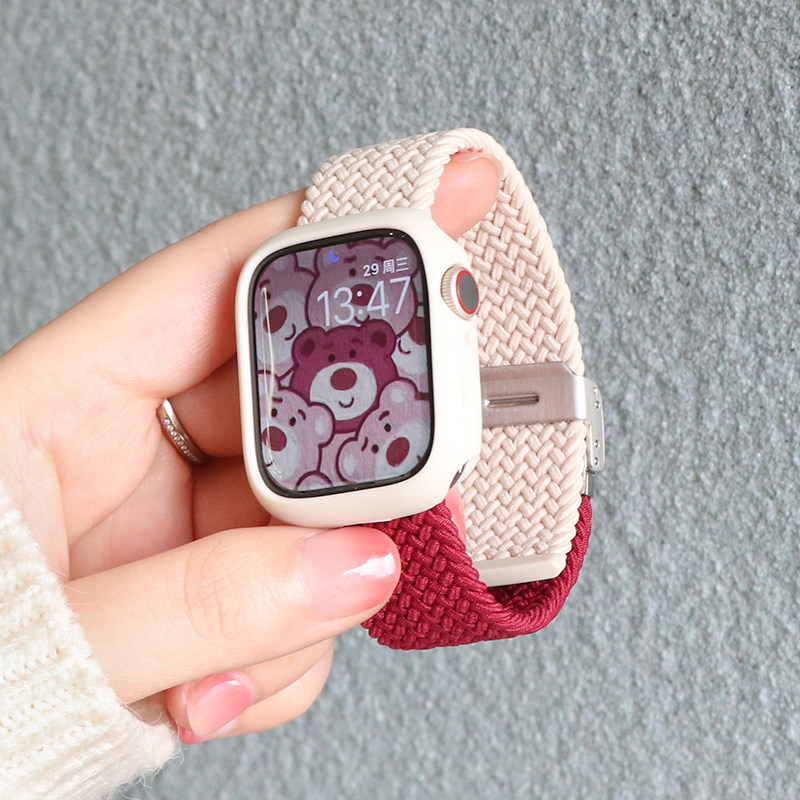 6/5/ultra4/3/2se代替换表带新款潮流创意双拼色编织星光拼酒红色