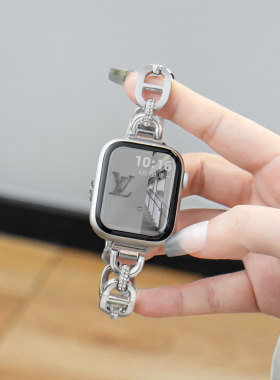 适用于苹果s8手表se高级智能apple watchs9夏季运动女款猪鼻子链式银色腕带苹果手表s9表带iwatch8/7/6/5/4/3