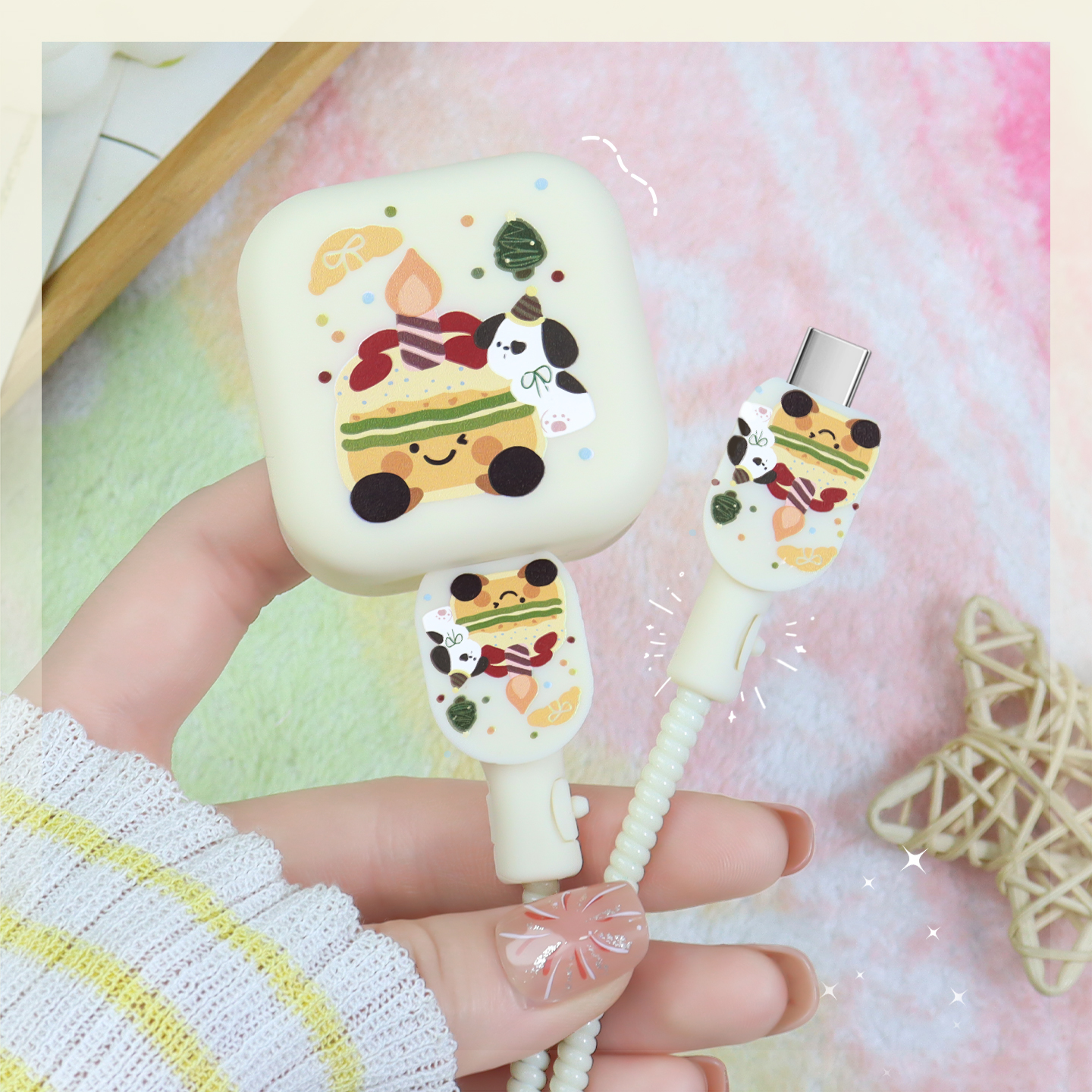 充电器数据线保护套简约印花新款