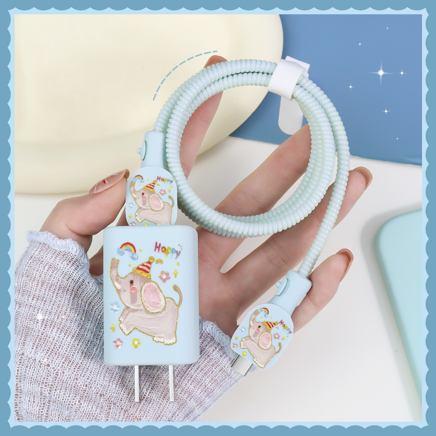 充电器数据线保护套简约印花新款