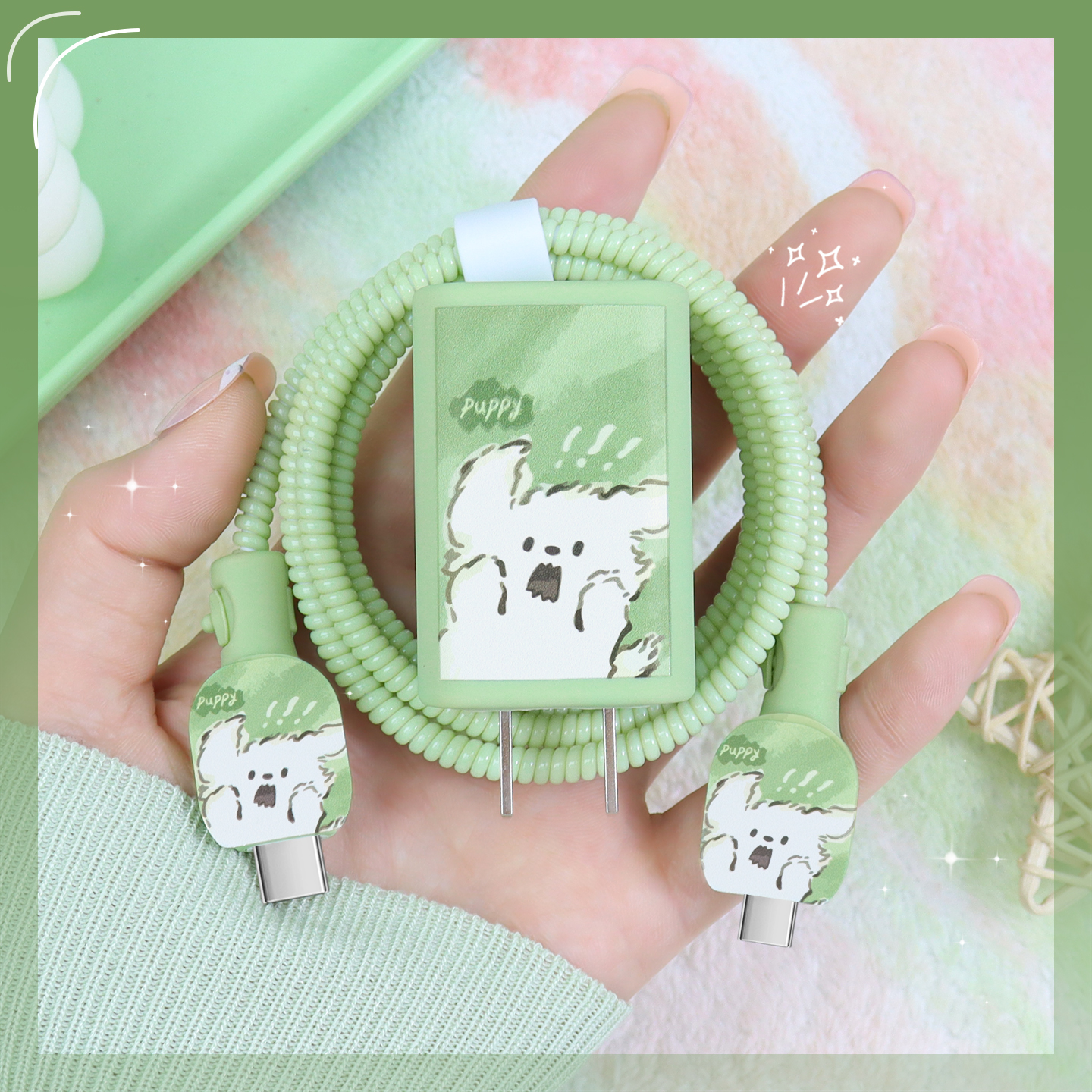 充电器数据线保护套简约印花新款