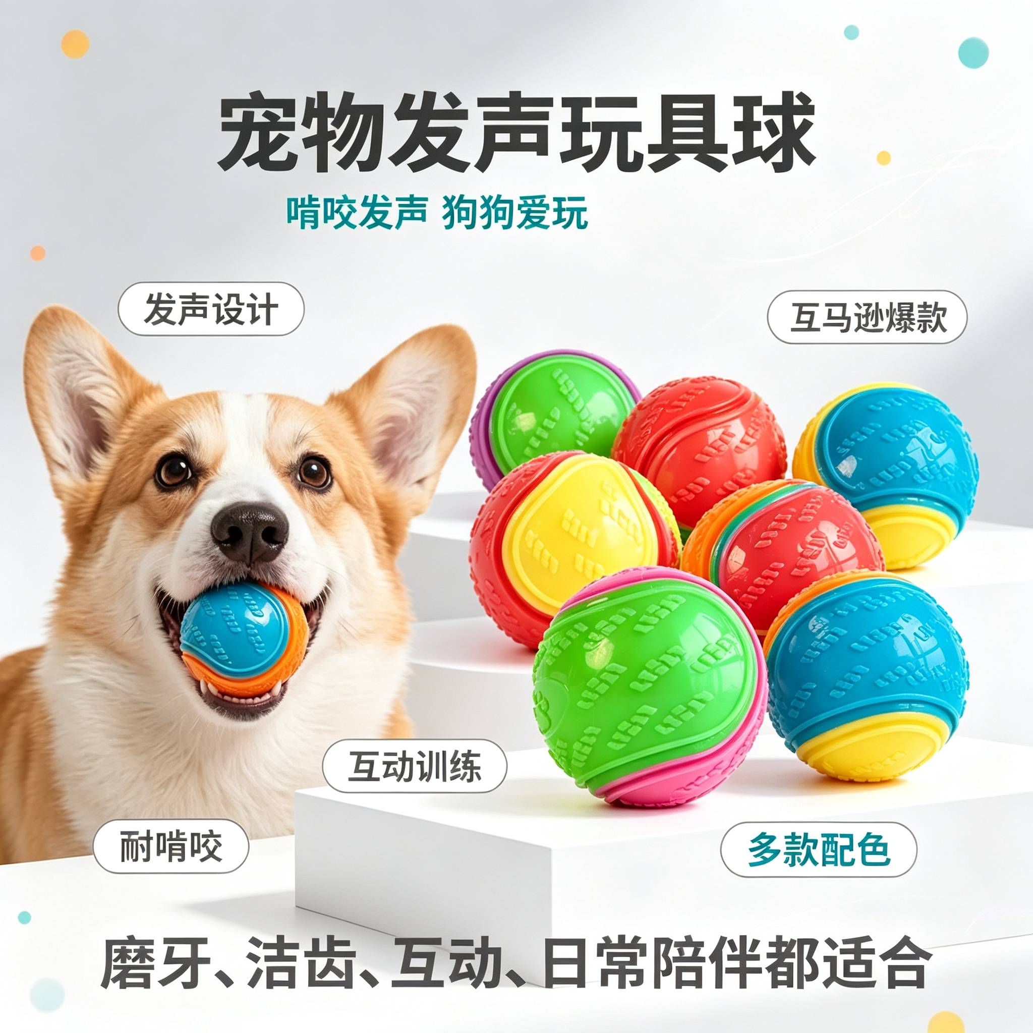 宠物夜光球狗狗玩具球发声磨牙耐咬球弹力巡回互动自嗨解闷狗用品