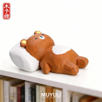 手工木雕丨日系古早轻松熊桌面摆件小熊懒懒熊装饰摆件中秋节礼物