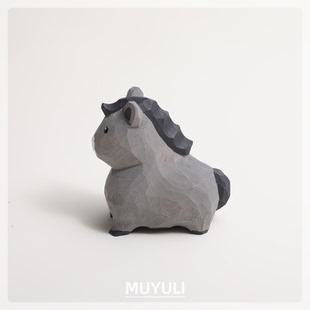 手工木雕小马丨生肖办公桌工位稳定情绪桌面装饰摆件生肖礼物女