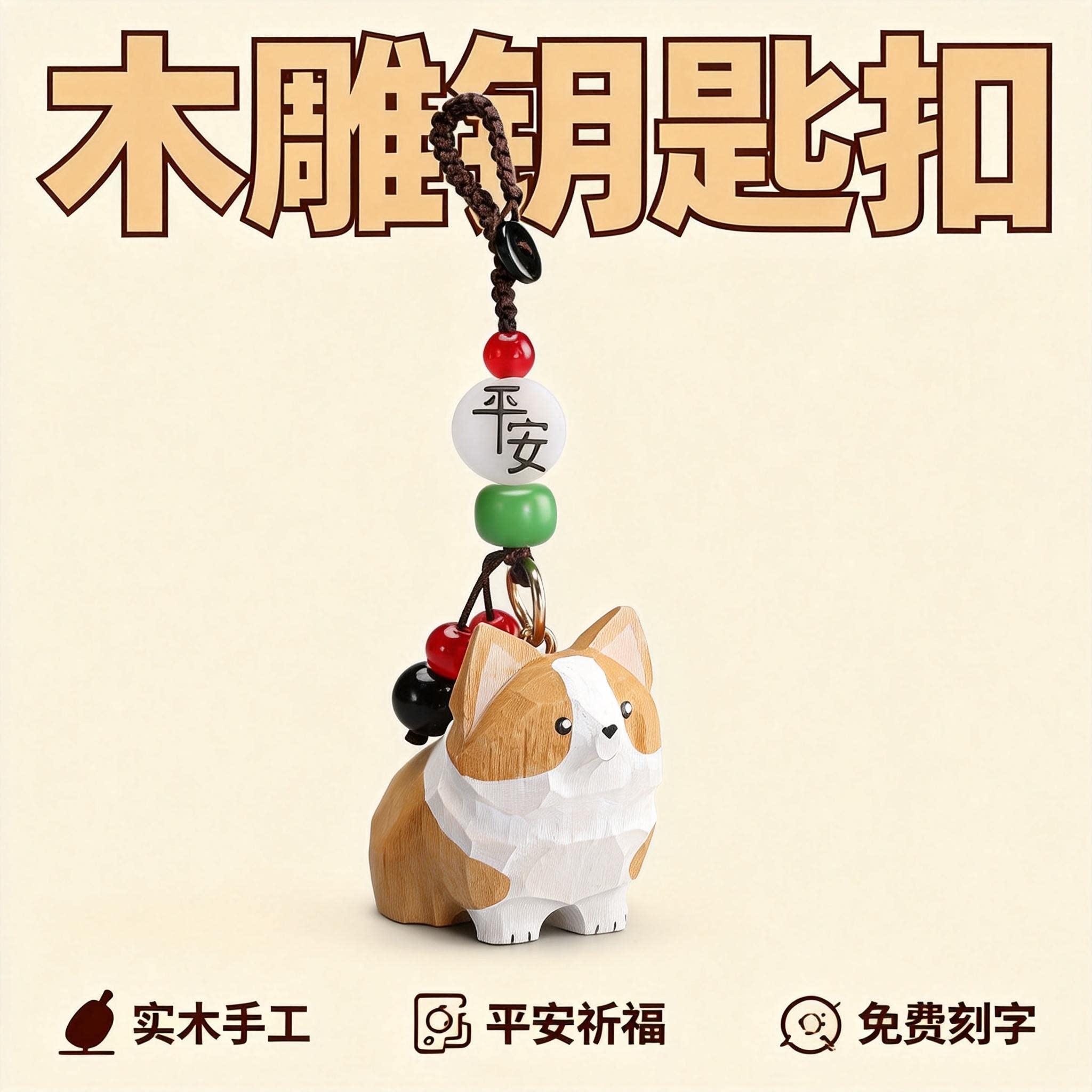 手工木雕柯基丨汽车钥匙扣2025年新款男士女生书包背包挂件礼物