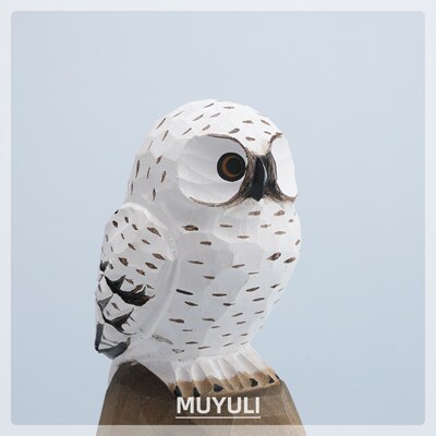 手工木雕雪鸮丨猫头鹰办公室工位电脑桌面摆件创意装饰品可爱礼物