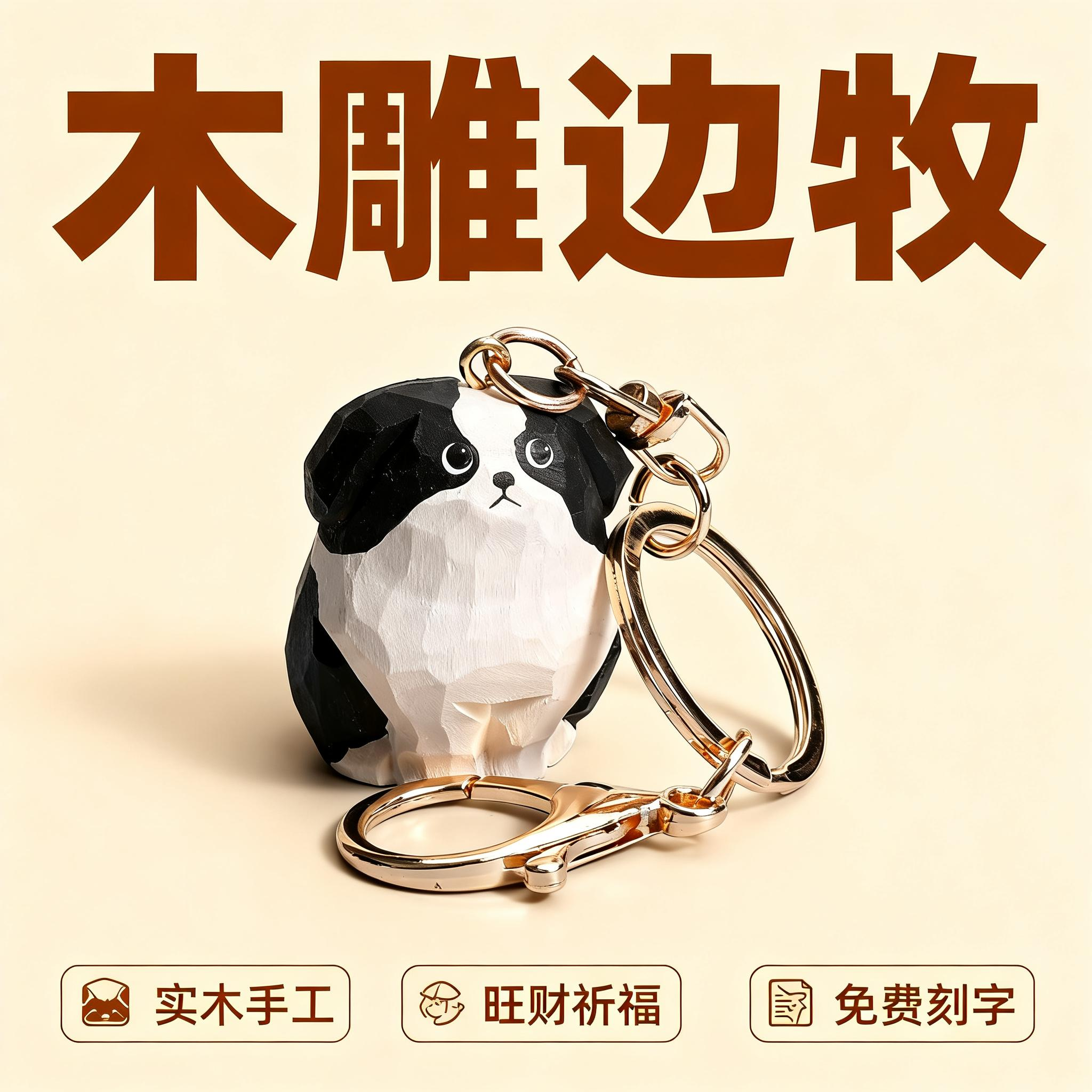手工木雕边牧钥匙扣挂饰可爱小狗狗包包挂件情侣钥匙链闺蜜创意
