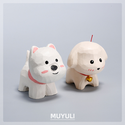 纯手工木雕西高地电脑桌面摆件小狗狗情侣一对装饰品可爱妈妈礼物