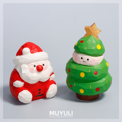 木雕圣诞老人玩偶情侣一对桌面摆件创意儿童情人节小礼物闺蜜礼品