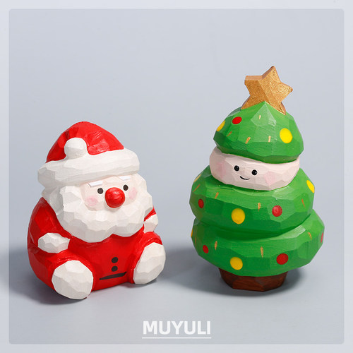 木雕圣诞老人玩偶情侣一对桌面摆件创意儿童情人节小礼物闺蜜礼品