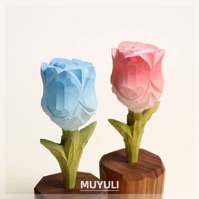 手工木雕玫瑰花摆件情侣款一对桌面装饰品闺蜜男女友创意表白礼物