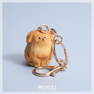 木雕小金毛钥匙扣挂饰可爱狗狗包包挂件情侣一对钥匙链闺蜜创意