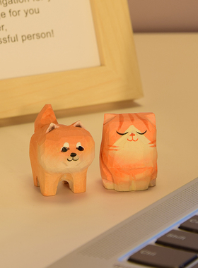 手工木雕小猫小狗治愈系小摆件桌面工位情绪稳定器生日礼物教师节