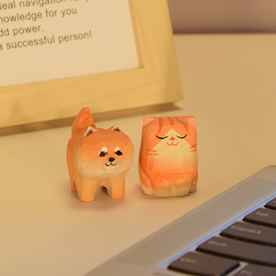 手工木雕小猫小狗治愈系小摆件桌面工位情绪稳定器生日礼物教师节