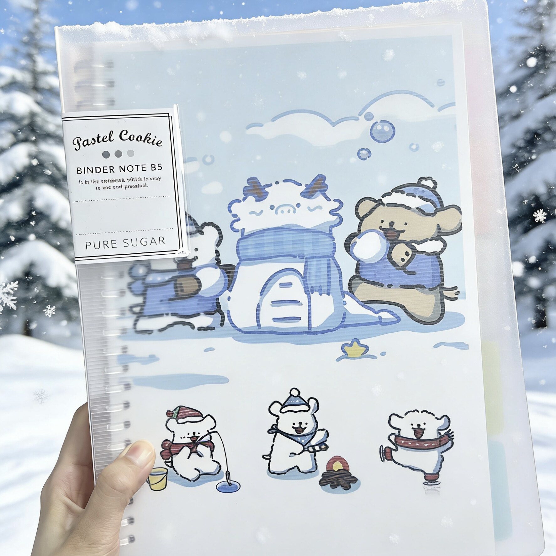 日本国誉活页本淡彩曲奇线条小狗冬雪可爱外壳可拆卸B5文具记事A4