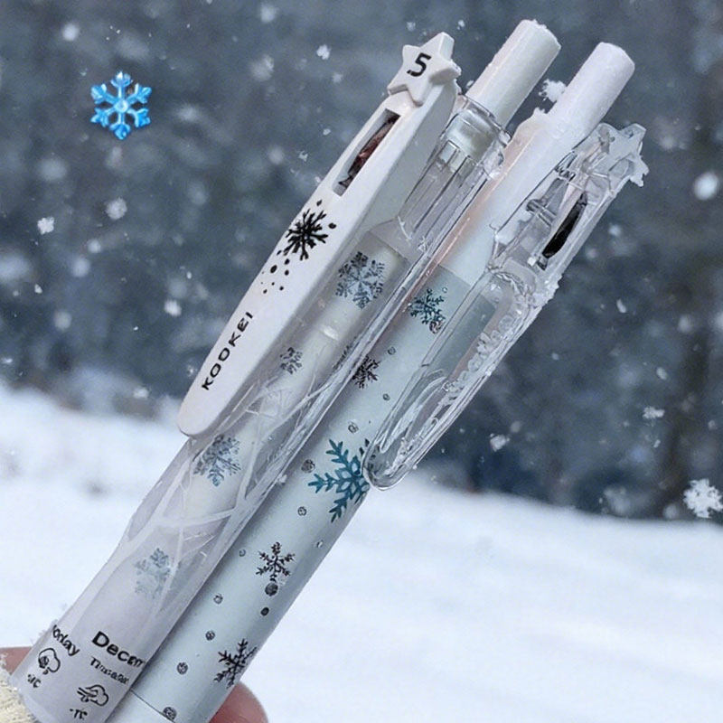 雪花KOOKEI四季限定中性笔春雨夏雷秋日冬雪季节气候精美图案按动式水笔0.5学生考试刷题速干黑笔限量款