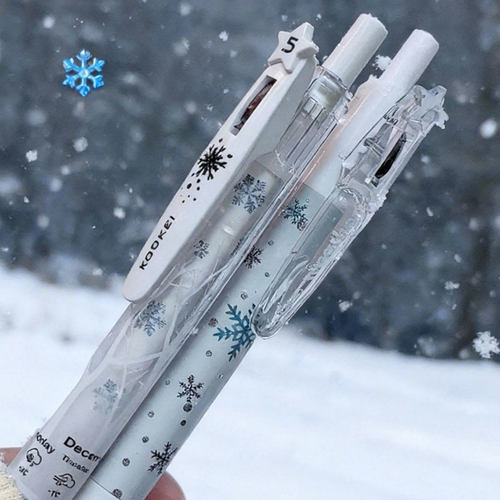雪花KOOKEI四季限定中性笔春雨夏雷秋日冬雪季节气候精美图案按动式水笔0.5学生考试刷题速干黑笔限量款
