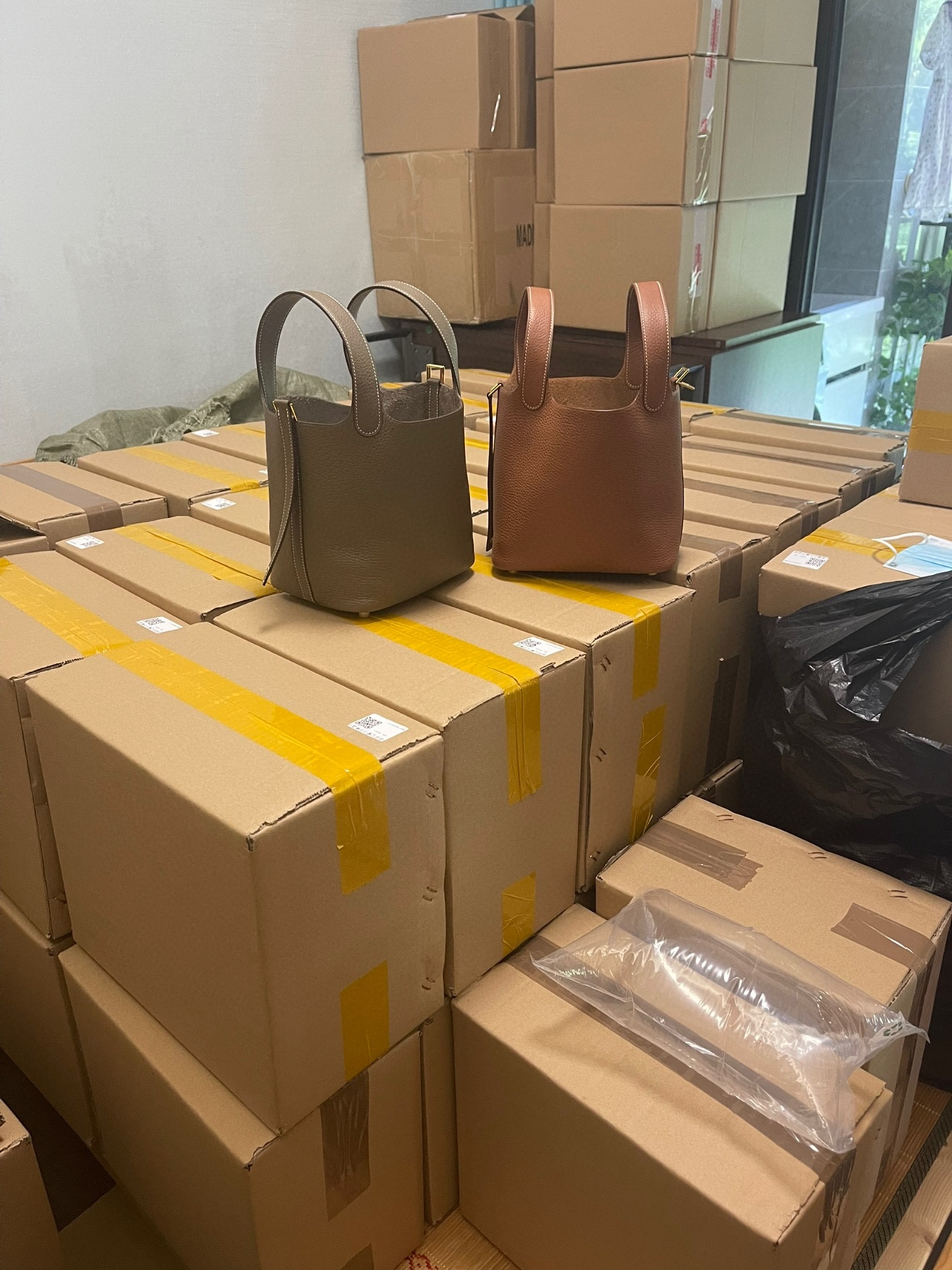 小牛皮纯手工缝制picotin金棕