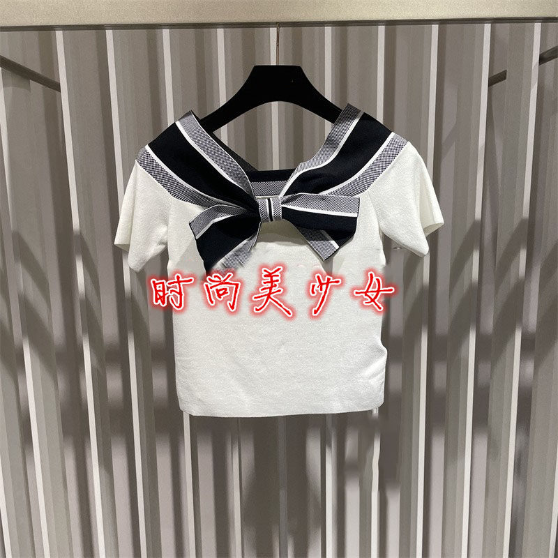 现货速发2022年夏款海军风一字肩套头针织衫女CWA2035640