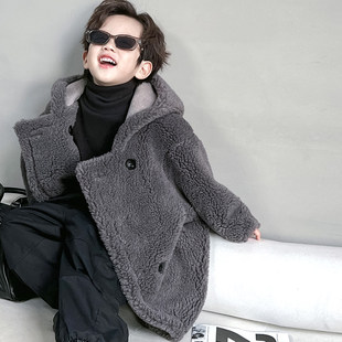 欧洲站秋冬新款颗粒羊毛儿童皮草外套男童女中长款羊羔毛羊剪绒保