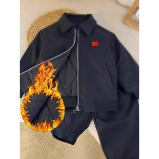 欧洲站男童行政夹克套冬季新款夹棉加厚加绒儿童翻领拉炼两件套洋