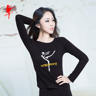 春秋薄棉圆领长袖芭蕾女成人瑜伽练功紧身舞蹈服拉丁运动考级上衣