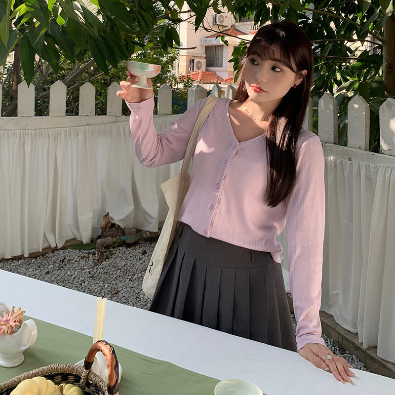 2026春季薄款镂空纯色V领小衫胖mm大码女装秋季针织空调开衫外套