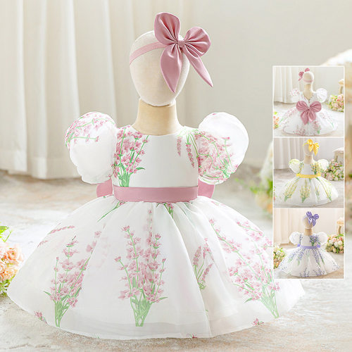 新款婴幼儿礼服公主裙宝宝周岁泡泡袖女童蓬蓬洗baby dress童装
