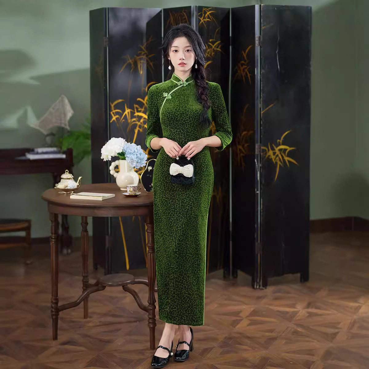2026春秋新款改良旗袍日常复古国风修身连衣裙显瘦长款弹性大女装