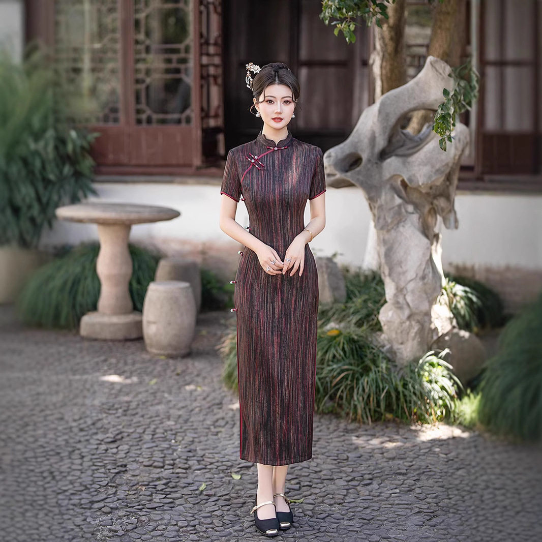 2026春夏新款双面绉长款旗袍修身显瘦日常可穿连衣裙礼服少女民国
