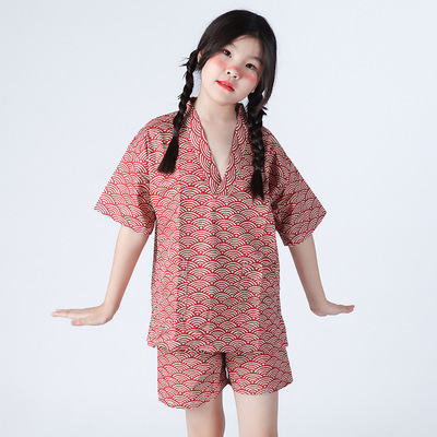 2025新款日式儿童家居服女男童短裤短袖套装夏季睡衣汗蒸浴服儿童