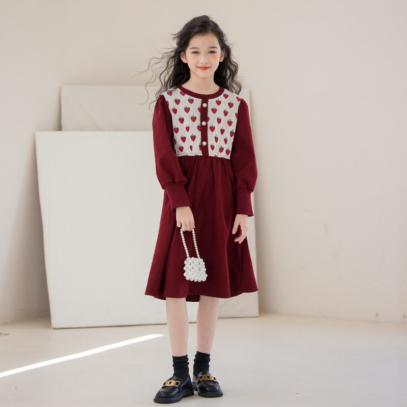 女童秋装连衣裙2026亲子装针织公主裙女孩拜年服装中大童长袖裙子