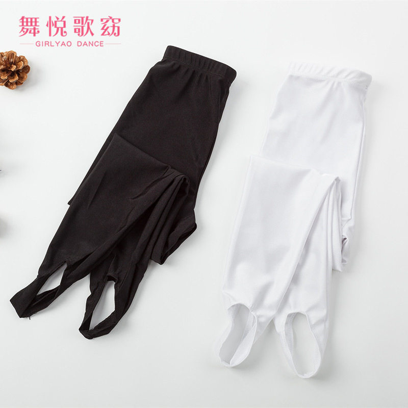 氨纶儿童舞蹈服练功裤男女童芭蕾舞踩脚裤打底健美裤黑白色现货