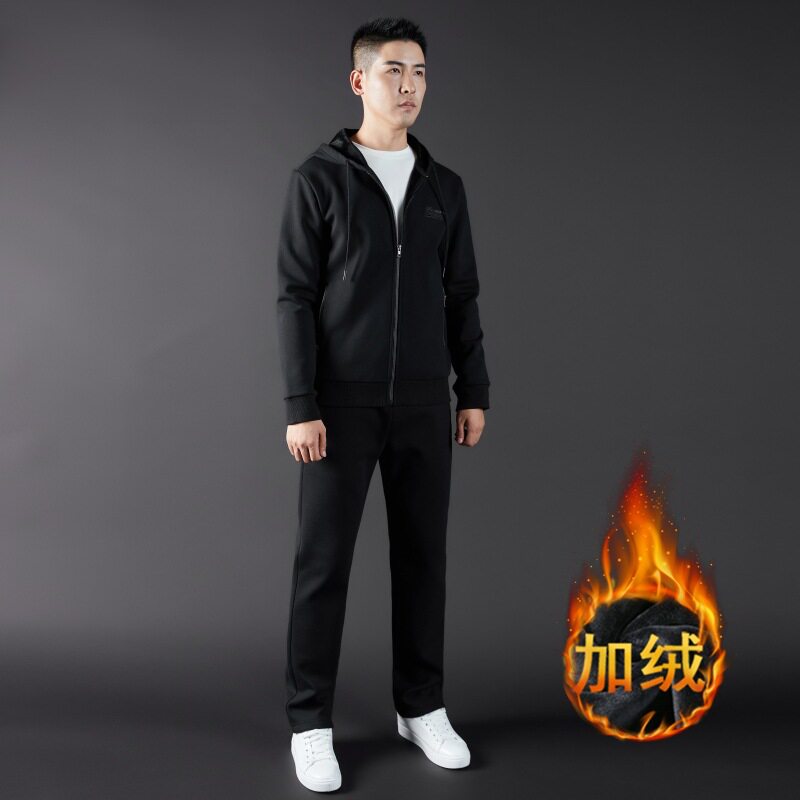 秋冬季运动套装男士连帽开衫卫衣两件套加绒加厚休闲棒球服男套装