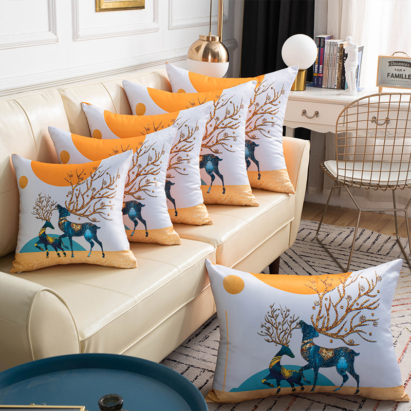 北欧ins抱枕欧式客厅沙发靠枕套轻奢风麋鹿橙色系靠床上大靠背