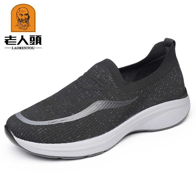 秋季新款老人头男鞋夏季飞织网面鞋套脚轻便软底舒适休闲运动男鞋