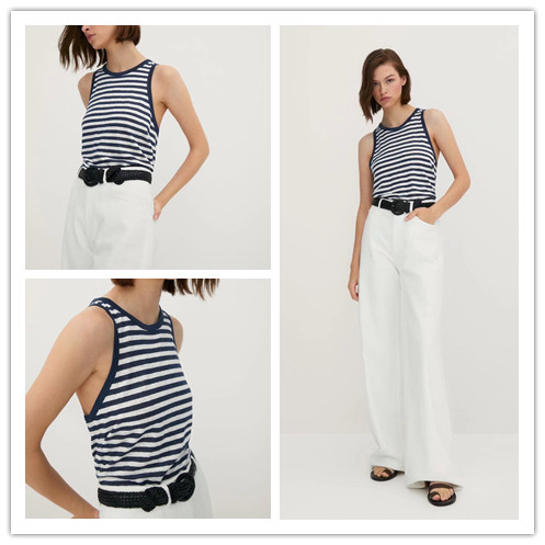 MD女装2026夏季新品简约百搭休闲修身显瘦条纹无袖时尚背心T恤女