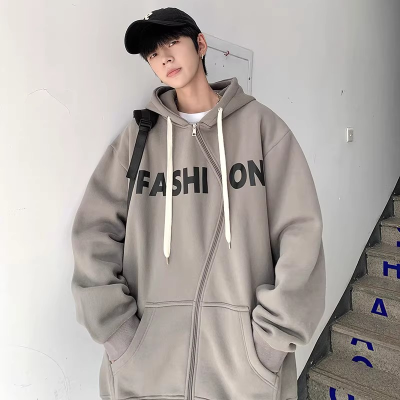 709-2-W600-P80春单人弯拉链设计连帽英文印花百搭卫衣外套,男装卫衣,星座709-2