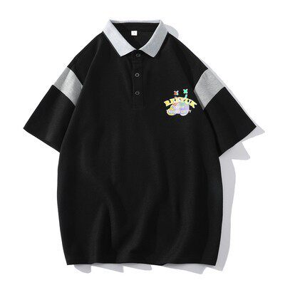 709-2-T1085-P40白底夏季拼色港风情侣Plolo衫翻领T恤宽松短袖,男装T恤,星座709-2